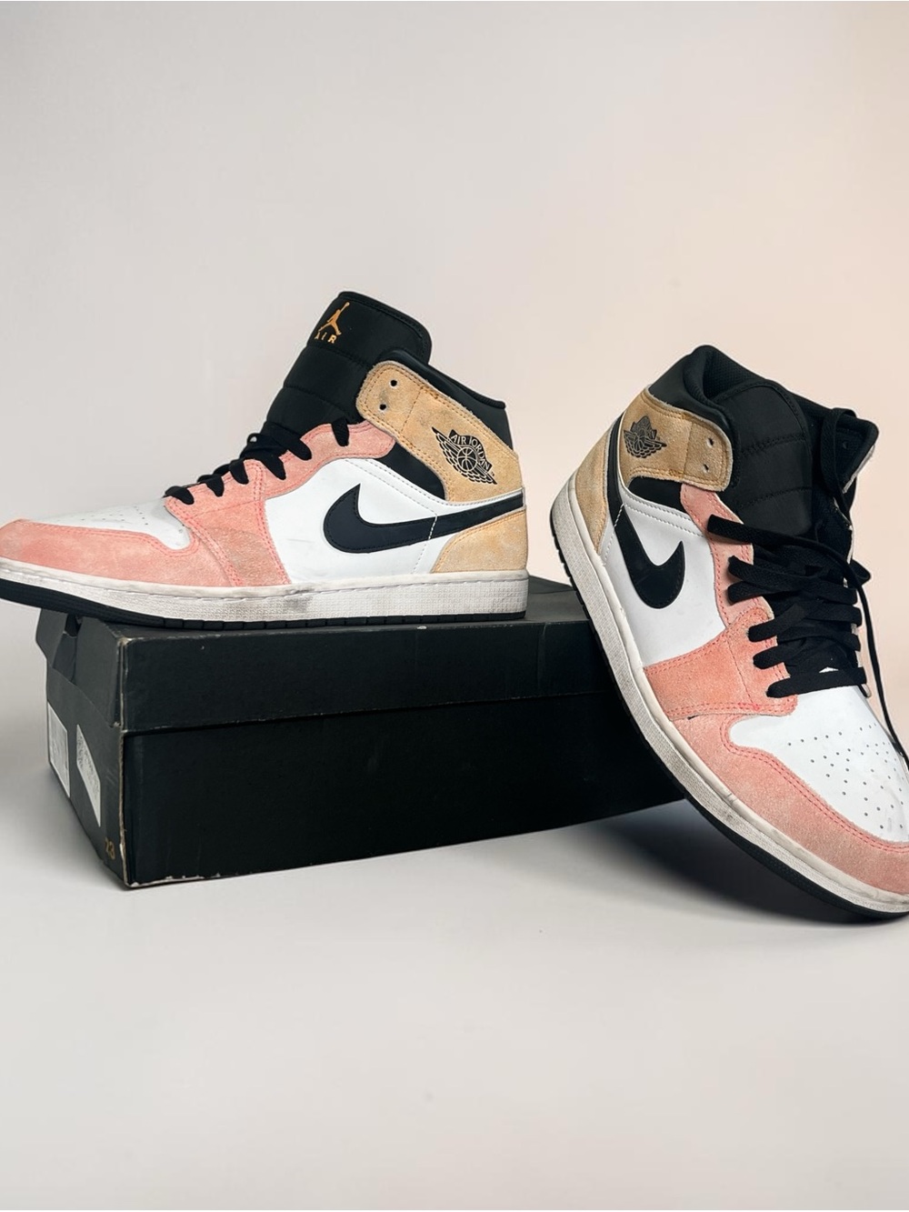 Nike Air Jordan 1 Mid Pink, Tan & Black Suede Sneakers